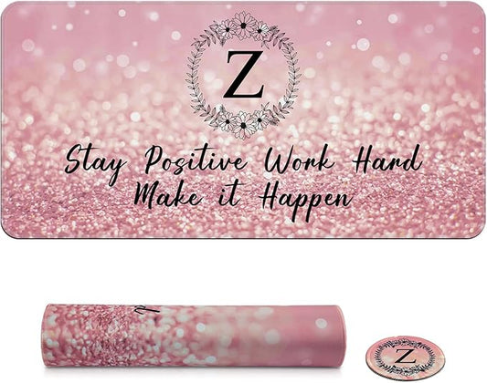 Pink Large Gaming Mouse Pad with Coaster, Desk Mat, Mouse Pad for Computer Keyboard Laptop Office Decor, Stitched Edges Extended Mousepad, 31.5'' x15.6''-Letter Z