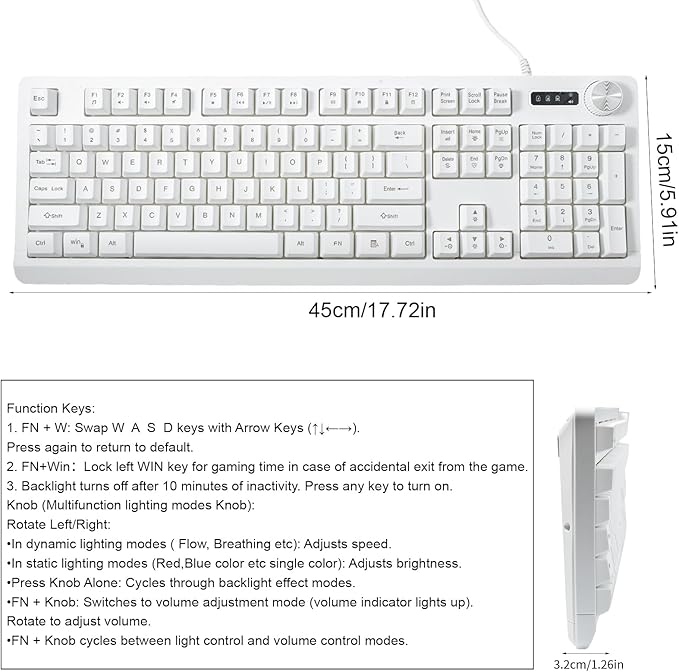 Wired RGB Membrance Keyboard. 100 Percent Mini Creamy LED Computer Keyboard .Small Ergonomic Clicky Teclado with ABS Backlit Unreplaceable Keycaps. for PC Laptop MAC Gamer. (White)