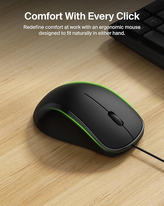 Belkin Connect Wired Keyboard and Mouse Combo - USB A Keyboard Set w/Wired Mouse, Ergonomic Design - Perfect for Home, Office, Desk, Compatible with Laptop, PC, Windows - Black