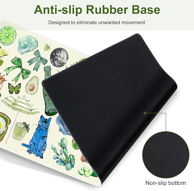 Mouse Pad, 4 in1 Large Desk Mat, Desk Pad Matt for Desktop, Anti-Slip XXL Big Computer Ergonomic Mousepad with Wrist Support for Keyboard and Mouse for Women I Green Theme Stickers