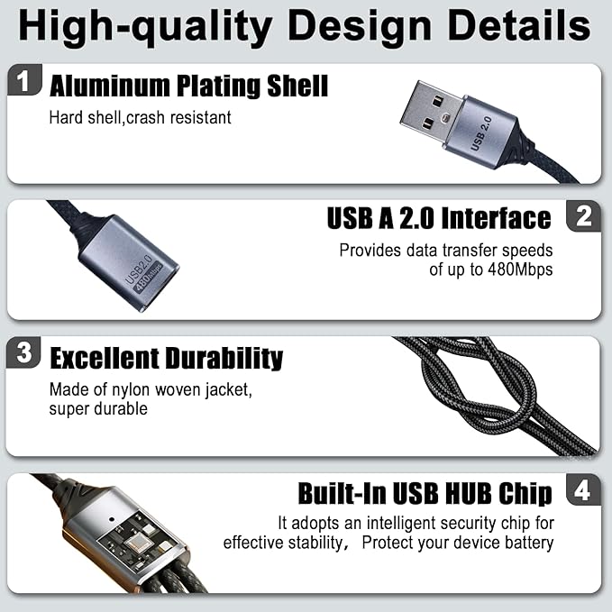 Danfetsoy USB Y Splitter 1 in 3 Out, USB Splitter Cable Type A 1 Male to 3 Female Charging Power Data Cable, 3 Port HUB for PC, Laptop, MacBook, Keyboard, PS5, Flash Drive, LED, 25cm