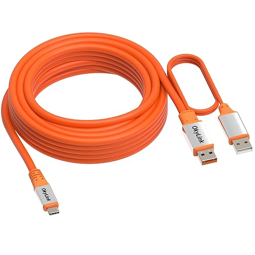 OkyLink 32ft (10M) USB 3.2 Gen 2 Type A to Type C Male to Male Cable - 10Gbps Long Range with External Power, Orange