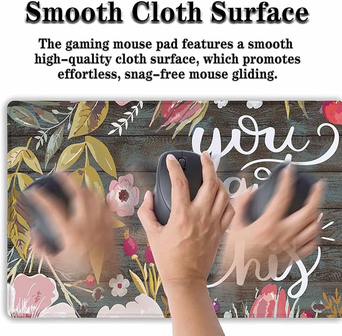 Computer Mats Floral Work Desk Mat Gaming Mouse Pad Large Mousepads Table Extender Waterproof Non-Slip Rubber Base 35.4 X 15.7 for Game Office, Motivation Quote You Got This