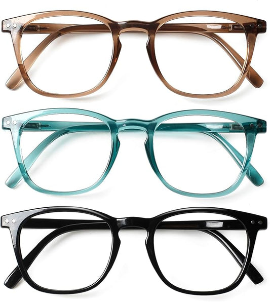 Henotin 3-Pack Blue Light Blocking Reading Glasses,Spring Hinge Computer Readers for Men Women,Anti UV Ray Filter Eyeglasses (Mixed Color-3, 2.75, Diopters)
