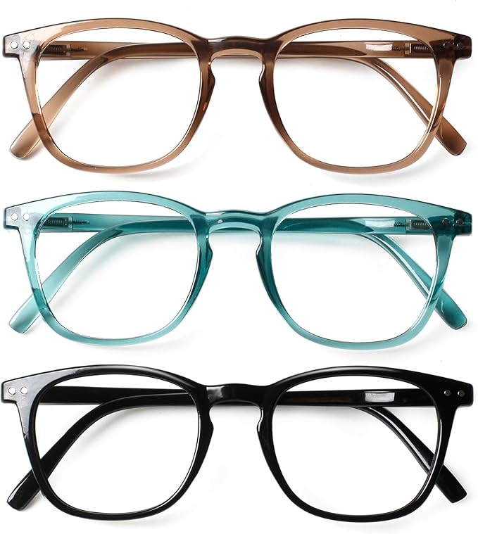 Henotin 3-Pack Blue Light Blocking Reading Glasses,Spring Hinge Computer Readers for Men Women,Anti UV Ray Filter Eyeglasses (Mixed Color-3, 2.25, Diopters)