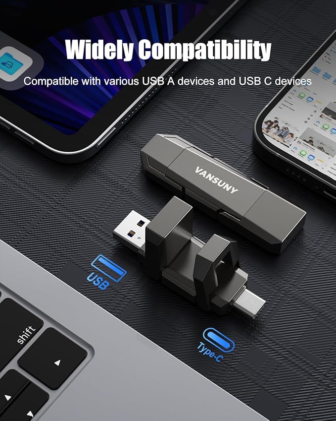 Vansuny 1TB Portable External Hard Drive Up to 500MB/s USB Solid State Drive USB 3.2 Dual SSD for Android Phone Tablet Laptop MacBook PC
