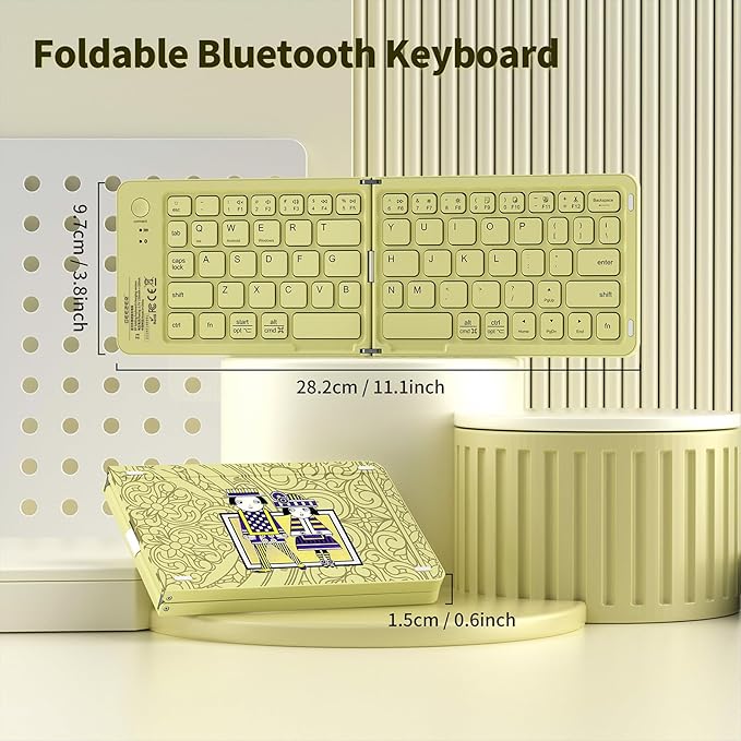 Foldable Bluetooth Keyboard with UV Printing Technology Rechargeable Keyboards,Compact Wireless Travel Keyboards for iPad, Smartphone, Tablet and Laptop - Z1 Pale Yellow