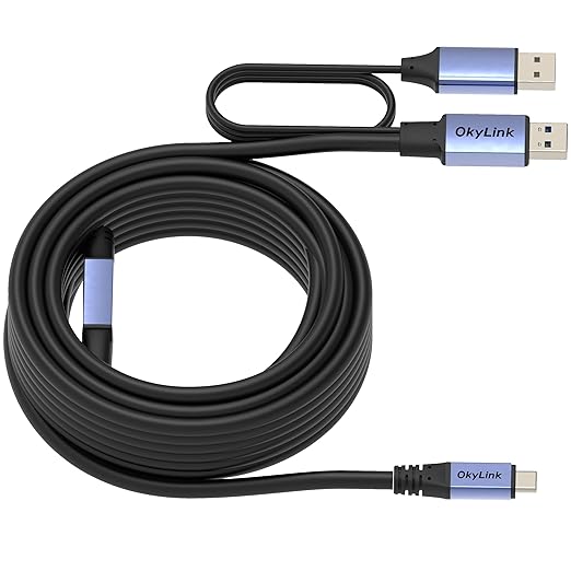 OkyLink Active USB 3.0/3.2 Gen1 A to C Data Cable 50ft/15M – High-Speed 5Gbps, Signal Booster, Optional Power, Long-Distance Cable for VR, External Storage, Docking Station, Printer