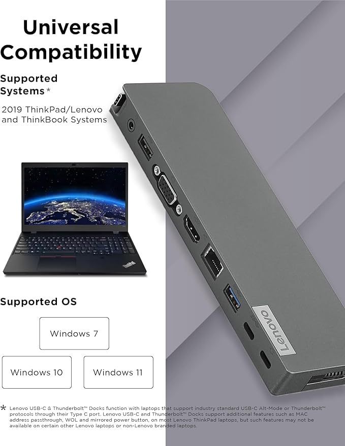 Lenovo 7-in-1 Portable USB-C Mini Dock - HDMI & VGA, 45W Charging, Compatible with Lenovo, Apple & USB-C Laptops, G0A70065US