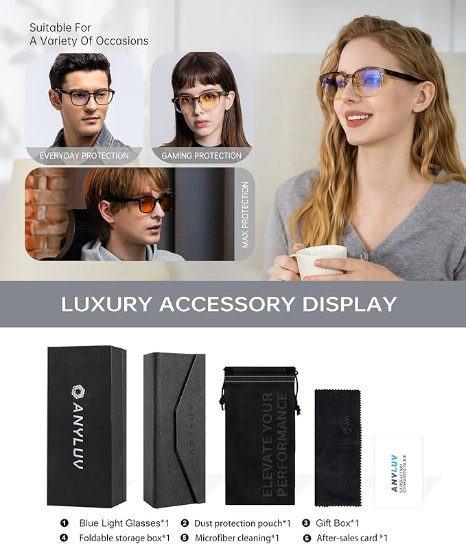 ANYLUV Blue Light Glasses Men Women Computer Gaming Glasses Anti Eyestrain Lightweight Blue Light Blocking Glasses
