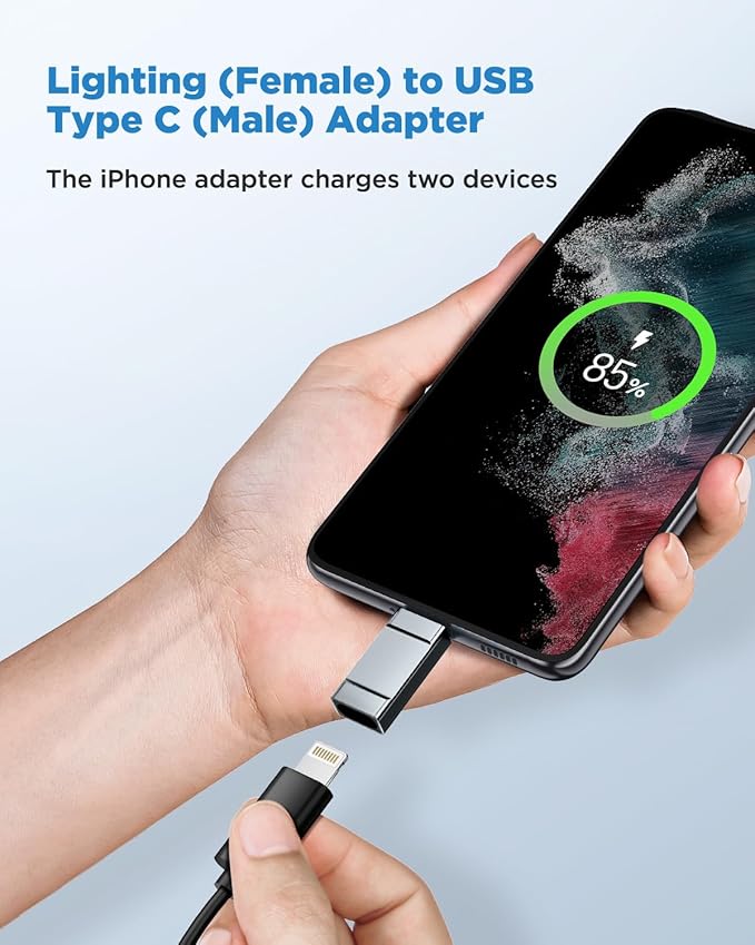 Lightning Female to USB C Male Adapter 2 Pack Lightning to USBC Adapter for iPhone 15/15 Pro,Samsung S24/23, Support Charging/Data Transfer Lightning to USB C Adapter, Not for Audio/OTG,Grey