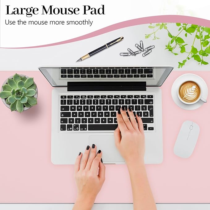 Pink Desk Pad, Desk Matt for Desktop, Large Non-Slip Keyboard and Mouse Pad, Waterproof Computer Desks Protector Mat, Office Decor for Women,35.4" x 17"
