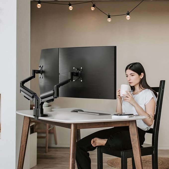 Dual Monitor Mount, Dual Monitor Stand for Two Ultrawide 13"-34" Flat/Curved Computer Screens, Low Profile Double Monitor Arms Hold up to 26.4bs, Easy Setup, VESA Mount 75x75/100x100mm