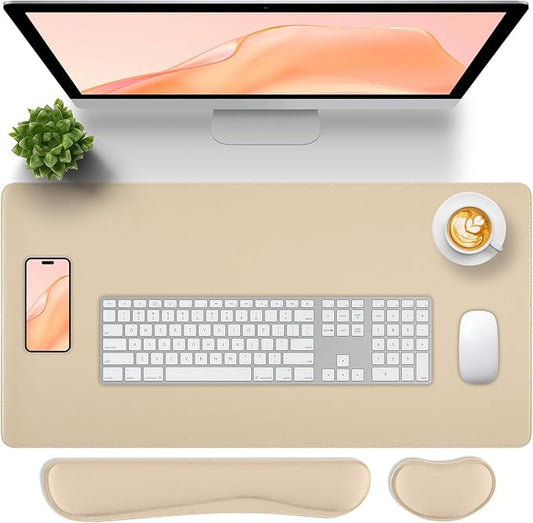 Desk Pad and Keyboard Wrist Rest, 3in1 Mousepad + Keyboard Wrist Rest+Mouse Wrist Rest for Home Office Table Computer Cover. (31.5×15.7,Beige)