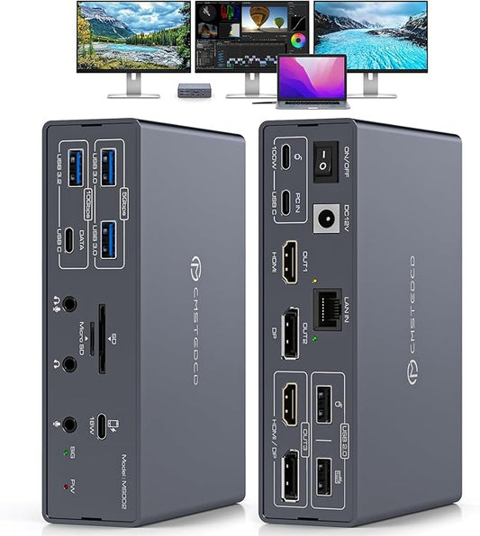 Thunderbolt Docking Station 4K@60Hz 3 Monitors for M1 M2 M3 M4 MacBook/Air with DisplayLink Technology,19-in-1 USB C Dock with 2 HDMI & 2 DisplayPort,PD 100W/USB 3.2 10G USB/Ethernet/Card Readers
