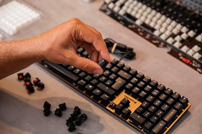 Cherry KC 200 MX, Wired Mechanical Office Keyboard, Modern Design with Elegant Aluminum Surface, USB-A Connection, MX2A Brown Switches, Black/Bronze