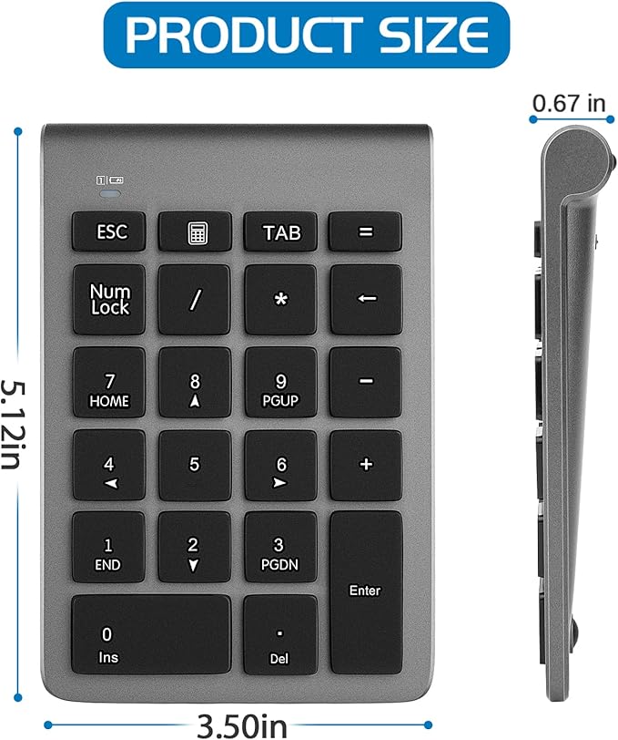 Foloda Number Pad for Laptop, 10 Keys USB Number Numeric Keypad Numpad, 22 Keys Wireless Numberpad Keyboard Laptop Accessories for PC Desktop Surface Pro Notebook