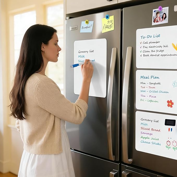 Magnetic Whiteboard for Fridge - 12x8 Inch Flexible Memo Board, Comes with 2 Markers and 1 Eraser, Refrigerator Memo Board for Kitchen, Office, and Home