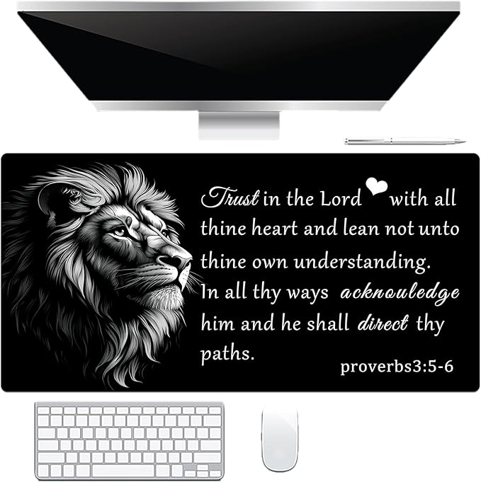 HVEST Lion Christian Mouse Pad, Inspirational Desk Mat,XXL Large Mouse Pad for Computer Keyboard Laptop, Mousepad with Non-Slip Rubber Base and Stitched Edge for Game, Office, Home 31.5'' x 15.7''