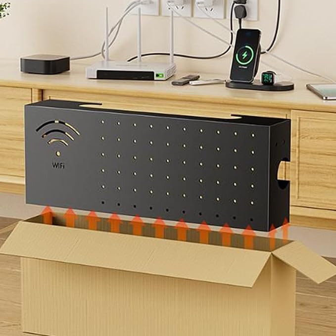Wifi Box Hider - 1570gMount Organizer, Sleek Home Organization Solution, Carbon Steel Modem | Router Storage Box For Electronics, Network Outlet, Cable Management, TV, Desktop, Living Room, Book Baske