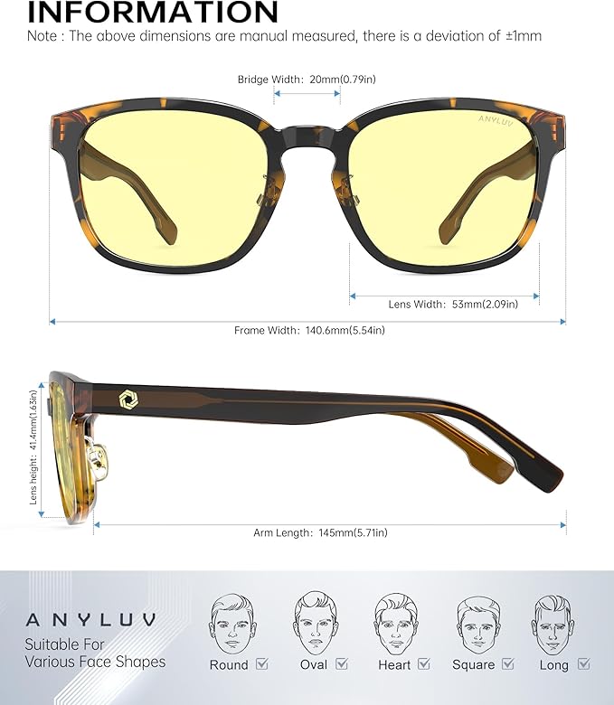 ANYLUV Blue Light Glasses Men Women Computer Gaming Glasses Anti Eyestrain Lightweight Blue Light Blocking Glasses