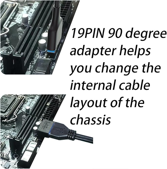 USB 3.0 19/20 Pin Male to Female 90 Degree Right Angle Adapter – Internal Header Extension for Motherboard Cable Management (A)