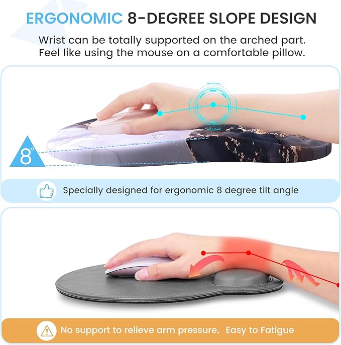 Desk Pad Mat, Large Mouse Pad with Wrist Rest, Ergonomic Keyboard Wrist Support, XXL Carpal Tunnel Mousepad Set with Coaster, Computer Keyboard Matt for Laptop Desktop, White Gray Marble