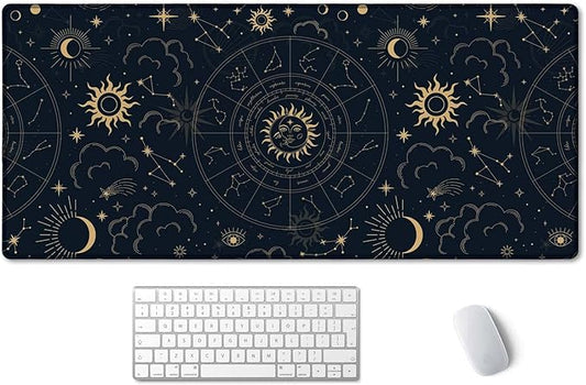 SSOIU Zodiac Wheel Desk Mat, Celestial Desk Pad, Astrology Large Gaming Mouse Pad 35.5x15.7inch XXL Large Big Computer Keyboard Mouse Mat Desk Pad with Non-Slip Base and Stitched Edge for Home Office