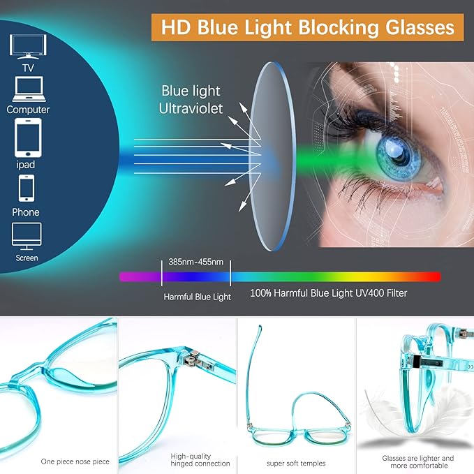 Blue Light Blocking Glasses for Women/Men - 4-Pack Computer Reading/Gaming/TV/Phone Glasses, Anti-Glare