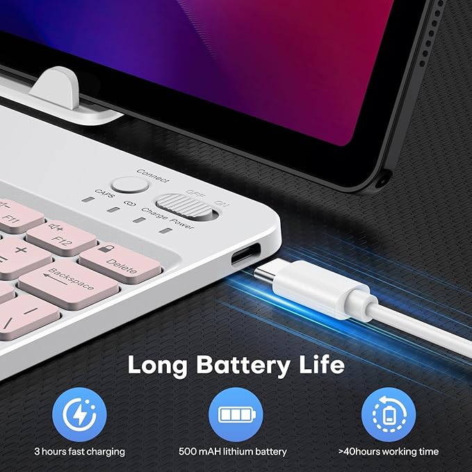 OMOTON Bluetooth Keyboard for Tablet/Android/Windows/iOS, with 7 Colors Backlight Rechargeable Wireless Mini Keyboard for Galaxy Tab A9+ / S9 FE / S10 / S11 / A11 Series etc, Pink