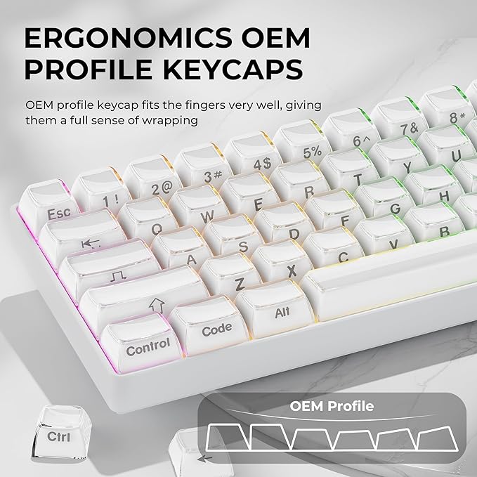 XVX White Keycaps, Crystal Jelly Keyboard Key caps OEM Profile Side Printed Keycap Set Compatible with 61/68/84/87/98/100 ANSI Layout MX Switches Mechanical Keyboard