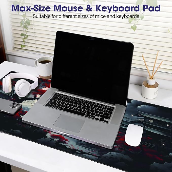 Full Desk Mouse Pad with Stitched Edges, 35.4” x 15.6” Waterproof Surface & Non-Slip Rubber Base – Ideal for Gaming, Office and Home