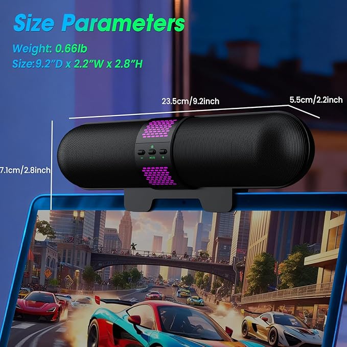 BESTISAN Computer Speaker, Bluetooth 5.3/Wired USB A/C Connection, 6 RGB Light Modes, Gaming Soundbar for PC/Laptop/Desktop, USB A/C Adapter, Loud Sound, Easily Clamps to Monitor, Convenient Controls