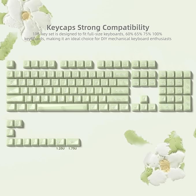 Womier Keyboard Keycaps Jelly - Ceramic Keycaps Style, Clear Creamy Matcha Green Key Cap Transparent Custom 60 65 75 100 Percent for Cherry MX, Outemu, Gateron Mechanical Keyboards (MDA Profile)