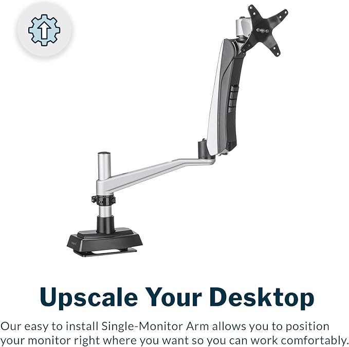 Vari Single Monitor Arm - VESA Monitor Mount w/ 360 Degree Adjustment - Monitor up to 27 inches, 19.8 lbs - Single Monitor Mount with Full Adjustability - Computer Monitor Stand for Home or Office