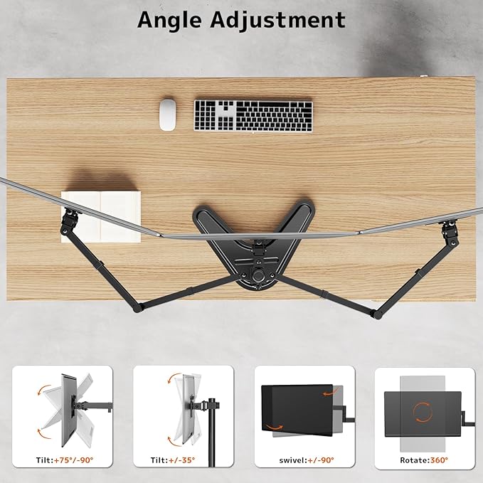 Triple Monitor Stand, Heavy Fully Adjustable Motion Mount Fits 3 Screens up to 27 inch, Free Standing Desk Stand with Base and Cable Management, 22 lbs Weight Capacity per Arm, Black