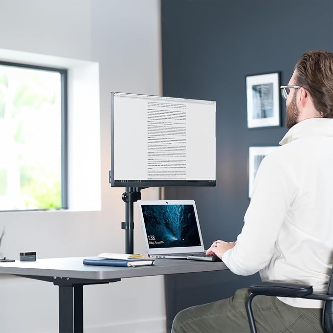 VIVO Single Monitor Arm Mount for 17 to 32 inch Screens - Tension Height Adjustment, Full Articulating Tilt, Swivel, Heavy Duty VESA Stand with Desk C-clamp and Grommet Option STAND-V001K