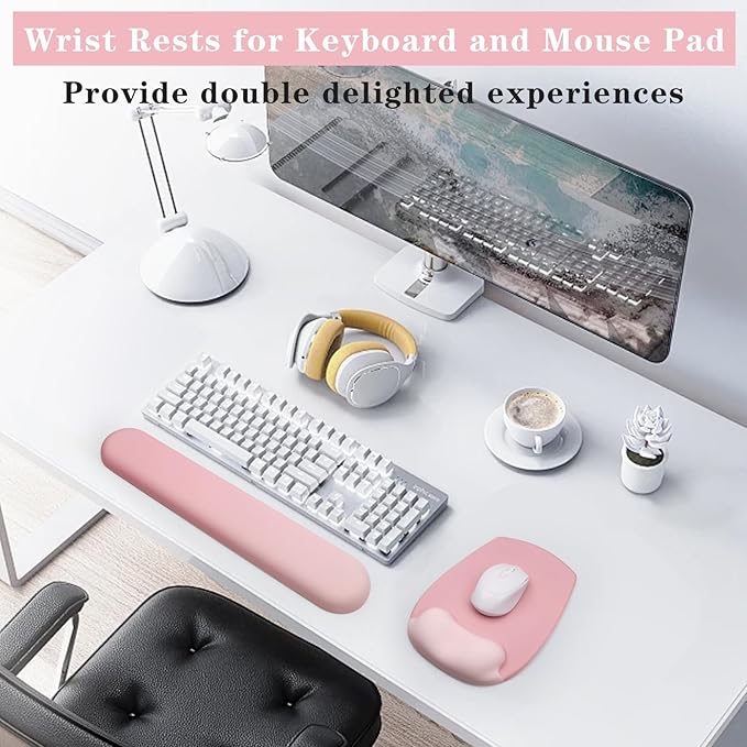 Wrist Rest for Keyboard and Mouse, Ergonomic Gel Computer Keyboard Wrist Rest with Memory Foam, Keyboard Wrist Support Pad for Long Hours of Work, Gaming, Studying-Relieve Wrist Pain (GD-Pink)