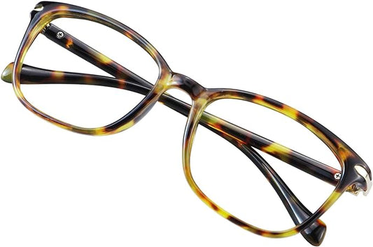 VisionGlobal Blue Light Blocking Glasses for Women Men, Stylish Square Frame(Brown Tortoise,No Magnification)