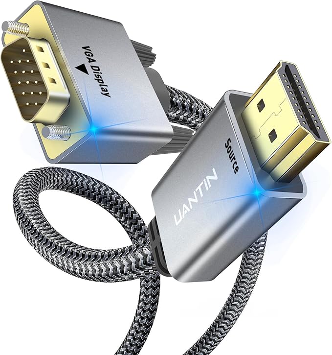 HDMI to VGA Cable Adapter 10FT |Anti-Interference Gold-Plated Plugs| 1080P Aluminum HDMI Source to VGA Display Braided Cord (Male to Male) for PC,Laptop,Xbox,Graphics Card,Monitor More