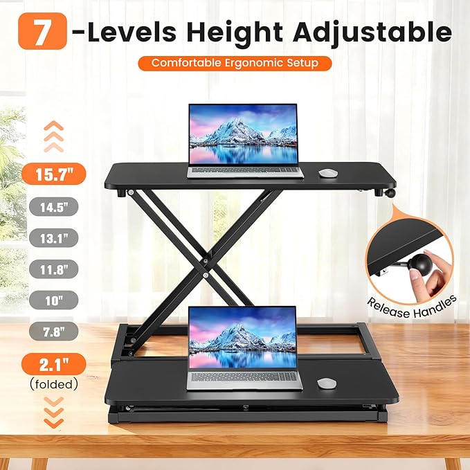 Standing Desk Converter Adjustable Height, 23.6" x 13.4" Keyboard Riser for Stand Up Desk Riser, Ergonomic Computer Keyboard Stand for Desktop, Sit Stand Workstations for Home Office Study Room