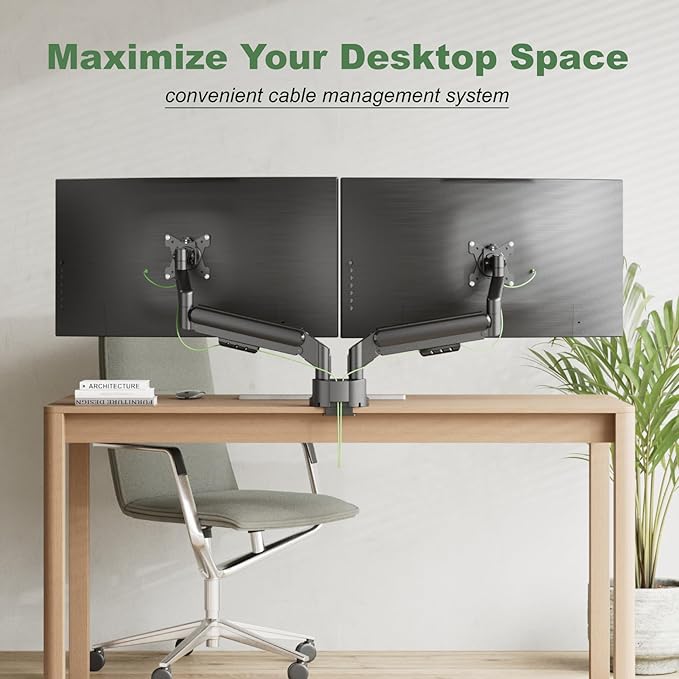 Dual Monitor Mount, Dual Monitor Stand for Two Ultrawide 13"-34" Flat/Curved Computer Screens, Low Profile Double Monitor Arms Hold up to 26.4bs, Easy Setup, VESA Mount 75x75/100x100mm