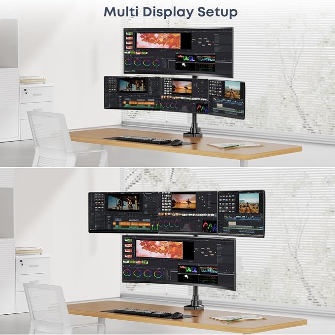 Quad Monitor Mount for up to 49 inch Ultrawides on Top and 27 inch Screens on Lower Brackets,Heavy Duty,Fully Adjustment, Holds up to 44 lbs, VESA 75x75/100x100 mm,Black