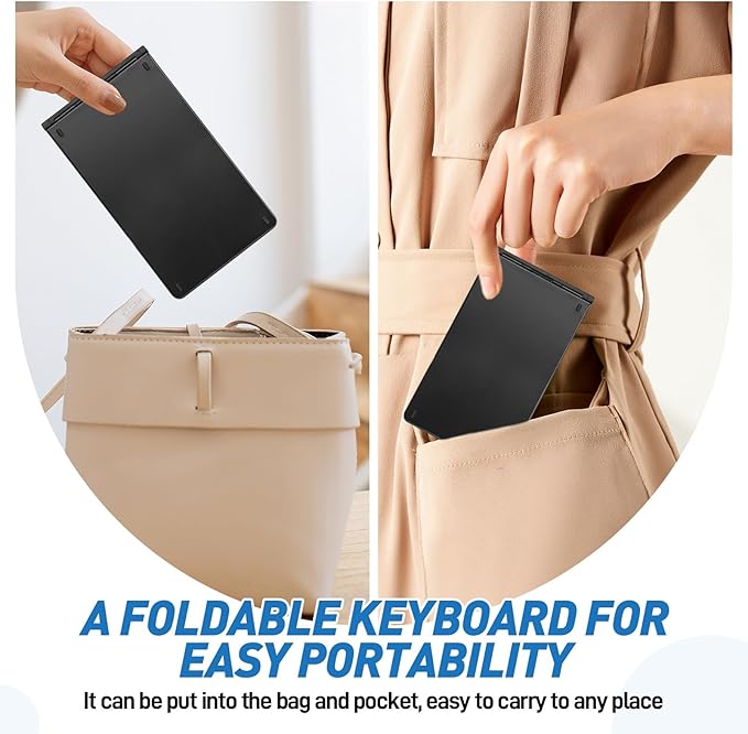 Mini Rechargeable Foldable Bluetooth Keyboard and Mouse Combo, Portable (Sync Up to 3 Devices), Ultra-Slim Travel Folding Keyboard for iPhone iPad Mac Android Windows iOS（Black）