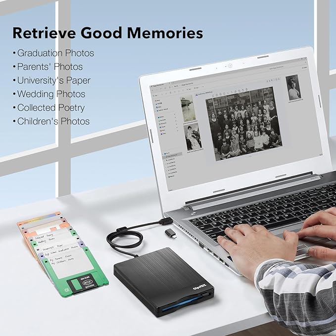 Floppy Disk Reader 3.5 inch External USB A&C Floppy Disc Drive 3 1/2 Floppy Disk Drive/Converter/Player/Reader/Transfer for Laptop Desktop PC Compatible with Windows 11/10 (Brushed Texture)