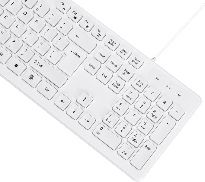 MCSaite Wired White USB 104 Keys Computer Keyboard with Stands,Waterproof - US Layout Compatible for Windows, PC, Laptop