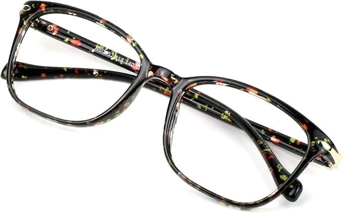 VisionGlobal Blue Light Blocking Glasses for Women, Anti Eyestrain, Computer Reading, TV Glasses, Stylish Square Frame, Anti Glare(Floral,No Magnification)