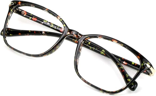 VisionGlobal Blue Light Blocking Glasses for Women, Anti Eyestrain, Computer Reading, TV Glasses, Stylish Square Frame, Anti Glare(Floral,No Magnification)
