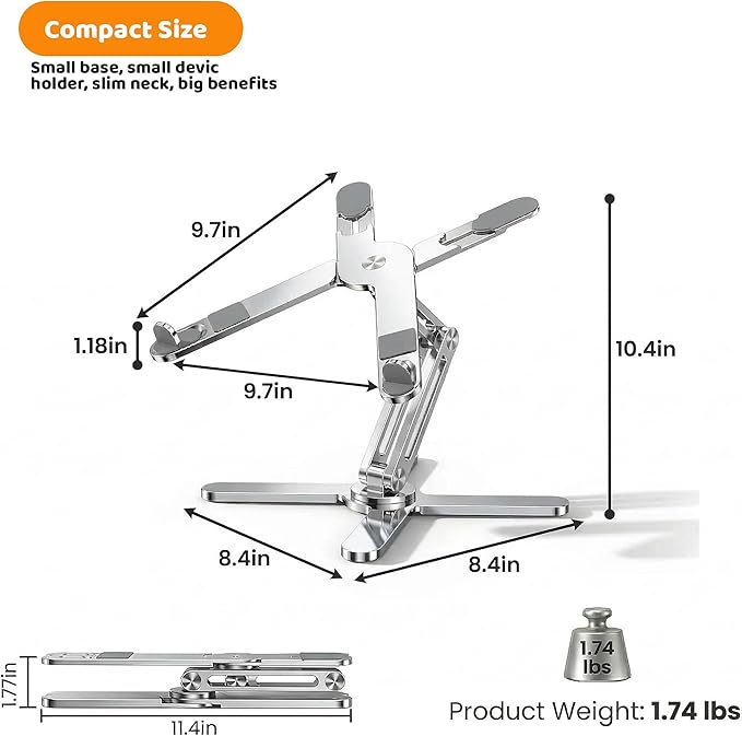 Laptop Stand with 360 Rotating Base, Computer Notebook Laptop Riser Metal Holder for Desk Collaborative Work, Fully Foldable for Easy Storage, Fits All MacBook, Laptops up to 16 inches