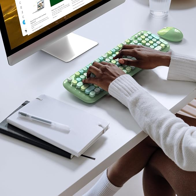 KNOWSQT Wireless Keyboard and Mouse Combo Pale Green - Colorful 104 Key 2.4G Round Keycap Typewriter Keyboards, USB Dongle Plug and Play, for Laptop, Windows, PC, Mac, Desktop